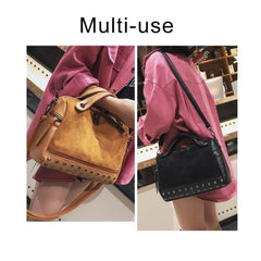 TTOU Women Suede Rivet Handbags Vintage Large Capacity Shopping Bag
