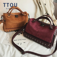 TTOU Women Suede Rivet Handbags Vintage Large Capacity Shopping Bag