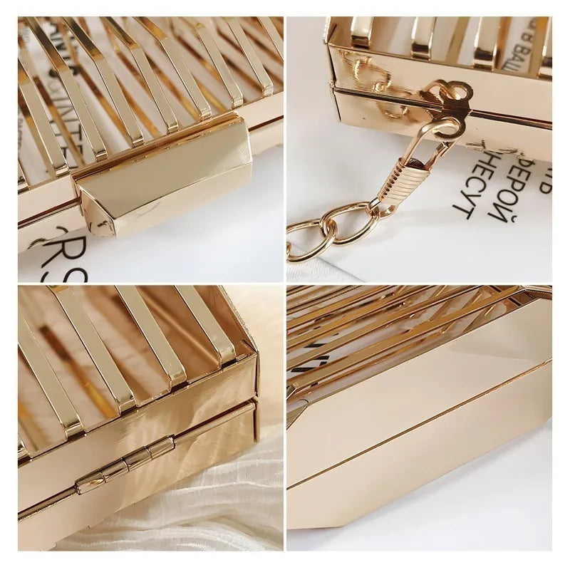 TTOU Women's Evening Bag Shoulder Metal Hollow Clutch Cage