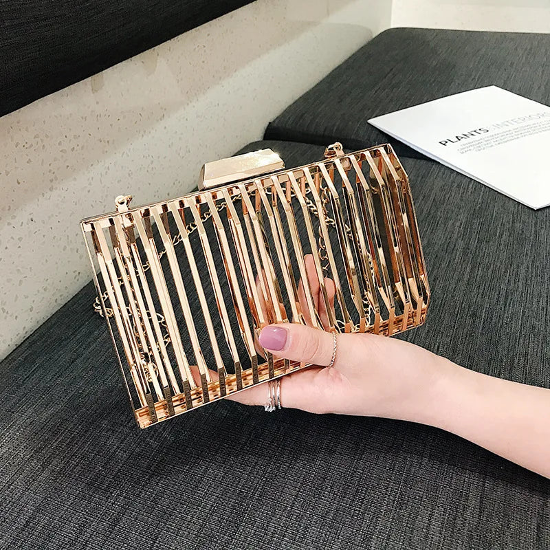 TTOU Women's Evening Bag Shoulder Metal Hollow Clutch Cage