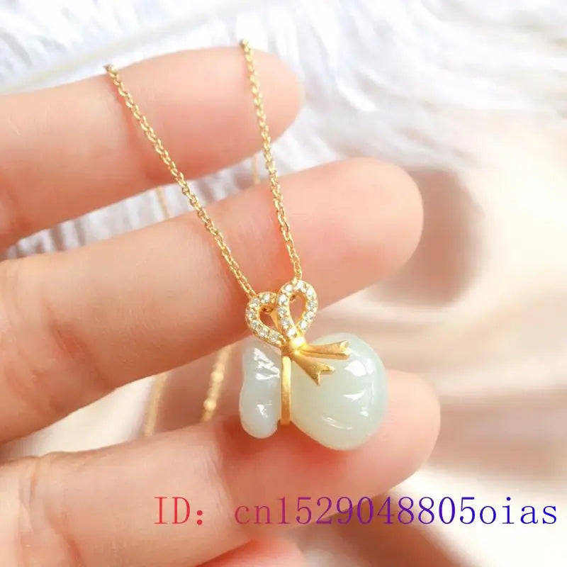 Vintage 925 Silver Natural Jade Bag Necklace Pendant
