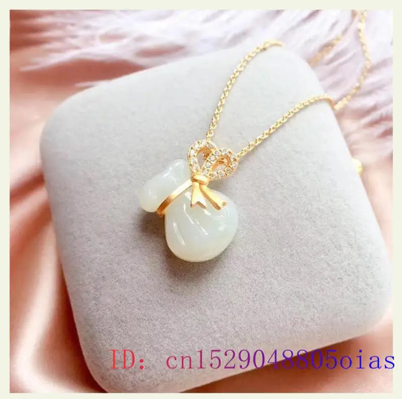 Vintage 925 Silver Natural Jade Bag Necklace Pendant
