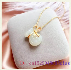 Vintage 925 Silver Natural Jade Bag Necklace Pendant