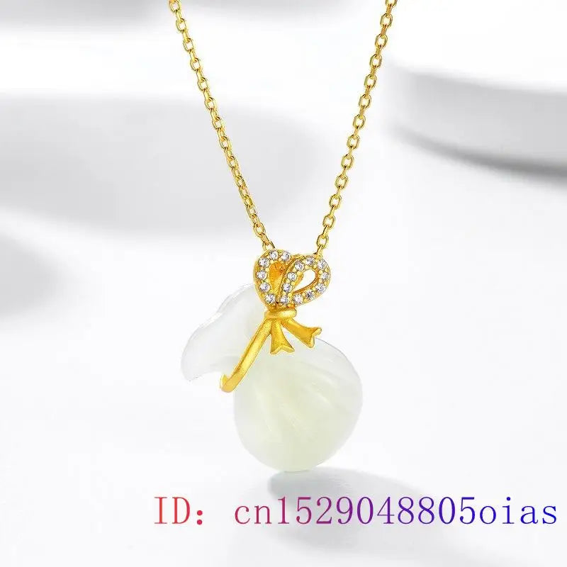Vintage 925 Silver Natural Jade Bag Necklace Pendant