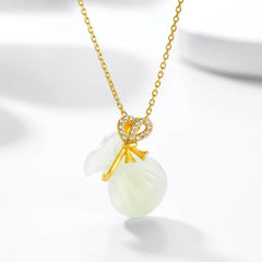 Vintage 925 Silver Natural Jade Bag Necklace Pendant