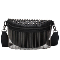 Tassel Chest Bag for Women Crossbody Waist Bag Rivet Texture Handbags