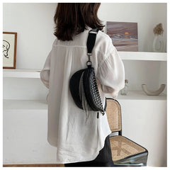 Tassel Chest Bag for Women Crossbody Waist Bag Rivet Texture Handbags