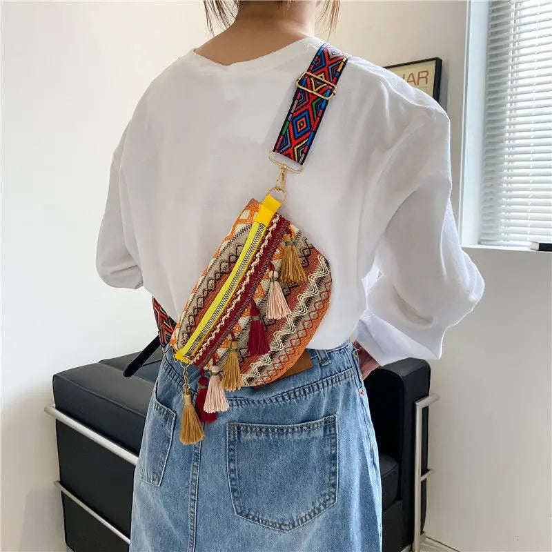 Tassel Ethnic Style Women Waist Packs Fanny Pack with Fringe De