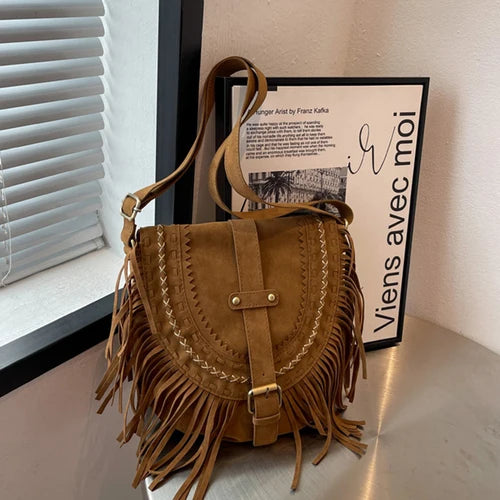 Punk Style Suede Crossbody Bag for Women Winter Travel Handbag