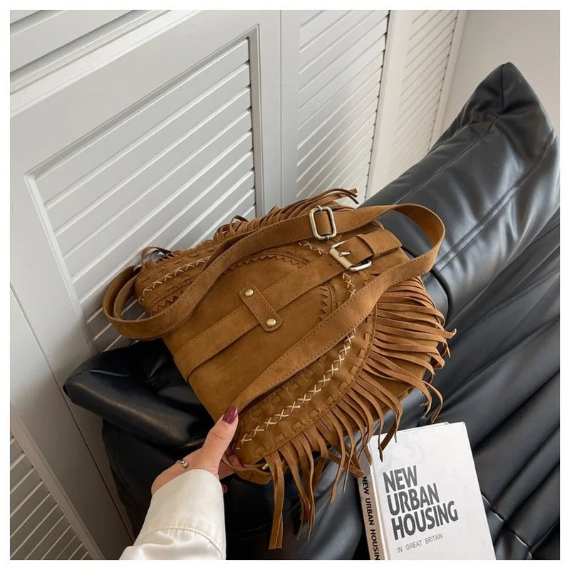 Punk Style Suede Crossbody Bag for Women Winter Travel Handbag