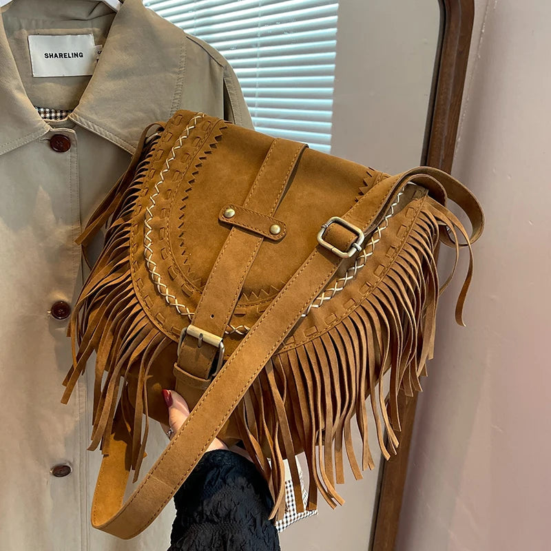 Punk Style Suede Crossbody Bag for Women Winter Travel Handbag