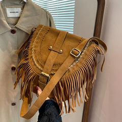 Punk Style Suede Crossbody Bag for Women Winter Travel Handbag