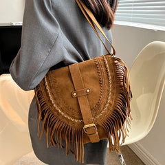 Punk Style Suede Crossbody Bag for Women Winter Travel Handbag