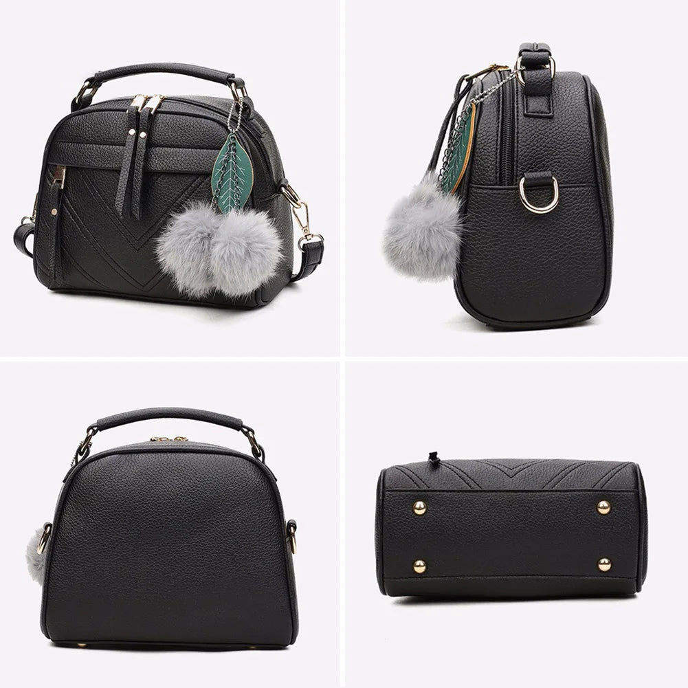 Tassel Messenger Shoulder Bag Women Girl PU Leather Handbag Lady Boston Hairball