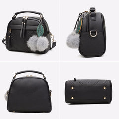 Tassel Messenger Shoulder Bag Women Girl PU Leather Handbag Lady Boston Hairball