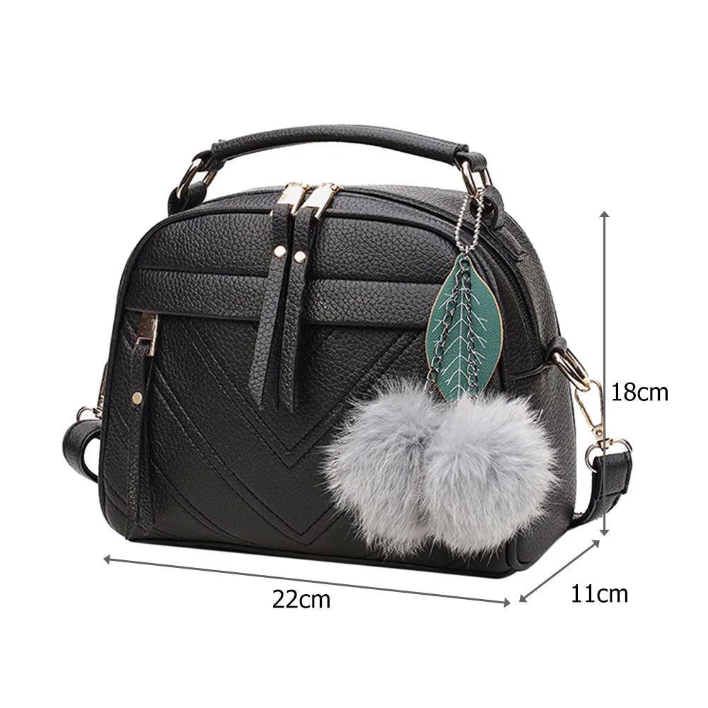 Tassel Messenger Shoulder Bag Women Girl PU Leather Handbag Lady Boston Hairball