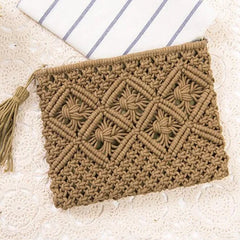 Tassel Straw Beach Bag Vintage Woven Shoulder Bag Raffia Circle Rattan Bags Bohe