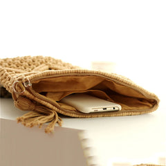 Tassel Straw Beach Bag Vintage Woven Shoulder Bag Raffia Circle Rattan Bags Bohe