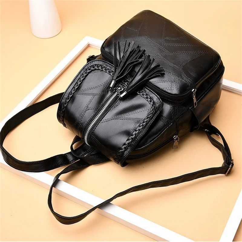 Tassel Women Backpacks Soft Leather Bag Female Travel Bags
