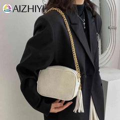 Tassel Crossbody Bag Chain Female Casual Zipper Portable for Weekend Vacation