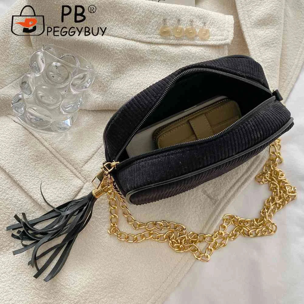 Tassel Crossbody Bag for Women Chain Female Commute Bag Striped Zipper