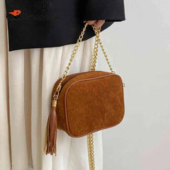 Tassel Crossbody Bag for Women Chain Female Commute Bag Striped Zipper