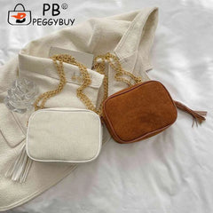 Tassel Crossbody Bag for Women Chain Female Commute Bag Striped Zipper