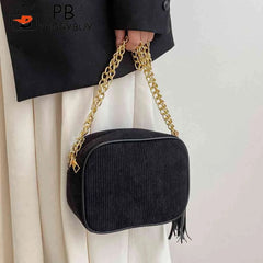 Tassel Crossbody Bag for Women Chain Female Commute Bag Striped Zipper