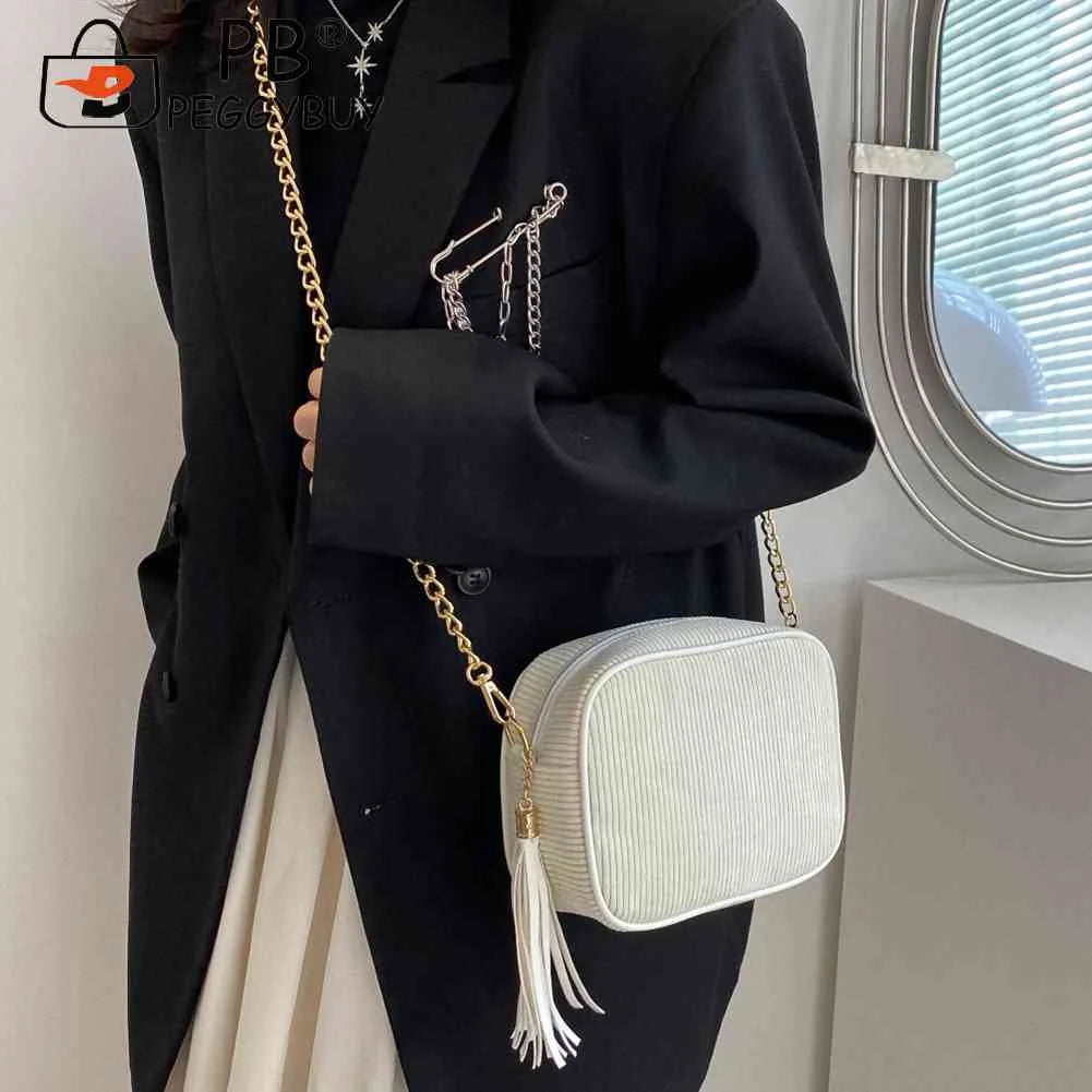Tassel Crossbody Bag for Women Chain Female Commute Bag Striped Zipper