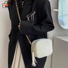 Tassel Crossbody Bag for Women Chain Female Commute Bag Striped Zipper