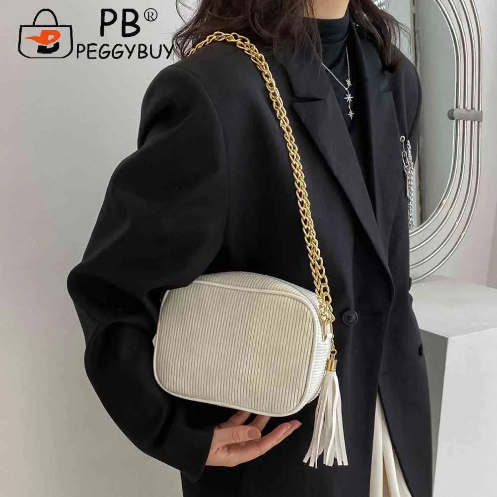 Tassel Crossbody Bag for Women Chain Female Commute Bag Striped Zipper