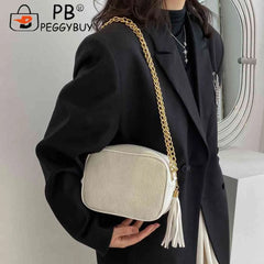 Tassel Crossbody Bag for Women Chain Female Commute Bag Striped Zipper