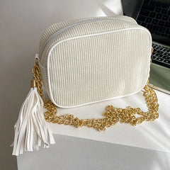 Tassel Crossbody Bag for Women Chain Female Commute Bag Striped Zipper