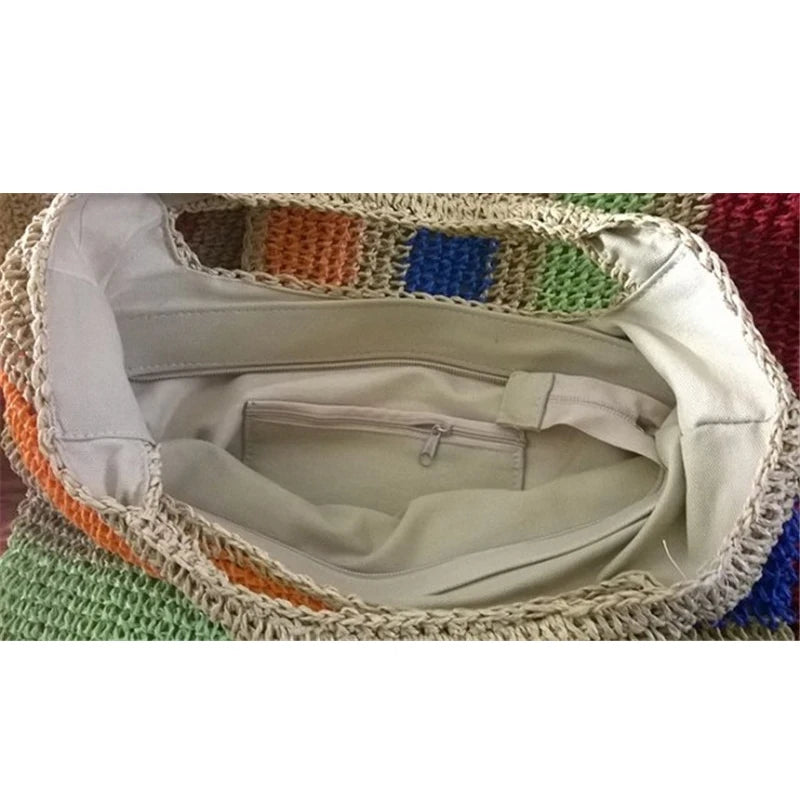 Tasselled Colorful Straw Bag Women Crochet Summer Beach Bag