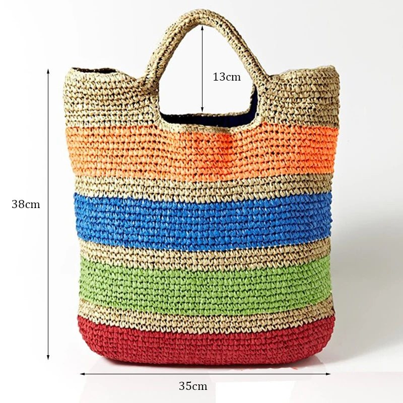 Tasselled Colorful Straw Bag Women Crochet Summer Beach Bag