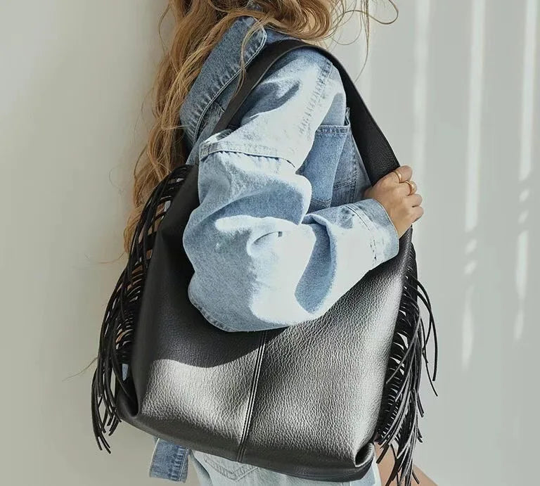 Tassels Bucket Bag Women PU Leather Shoulder Bag Ladies Totes Bolsa