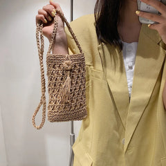Women's Straw Rope Messenger Bag Tassels Small Crossbody Hand Woven Purse