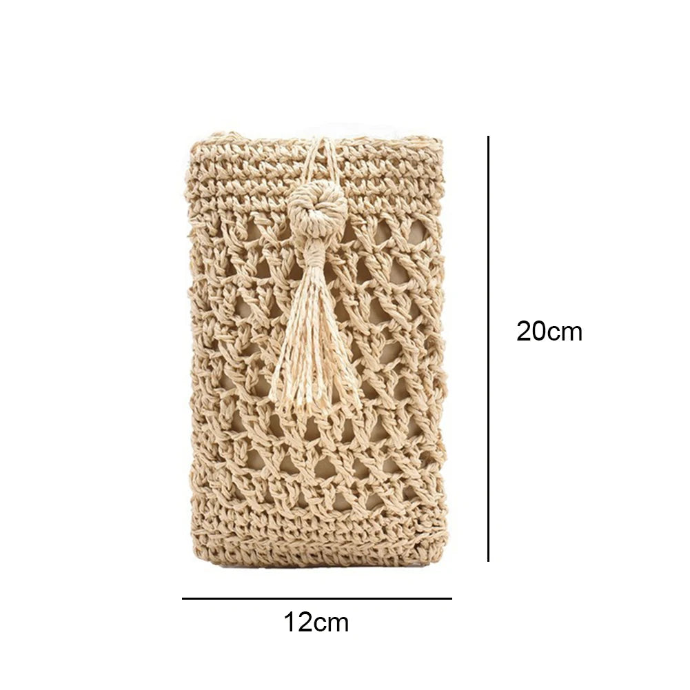 Women's Straw Rope Messenger Bag Tassels Small Crossbody Hand Woven Purse