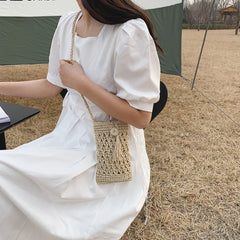Women's Straw Rope Messenger Bag Tassels Small Crossbody Hand Woven Purse