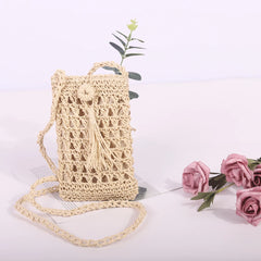 Tassels Straw Rope Women Purse Woven Small Crossbody Mobile Phone Bag