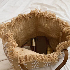 Tassels Shoulder Bags Large Capacity Woven Canvas Bag OL Daily Casual Totes