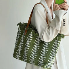 Tassels Shoulder Bags Large Capacity Woven Canvas Bag OL Daily Casual Totes