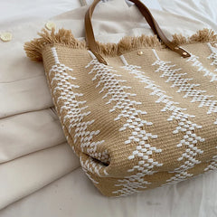 Tassels Shoulder Bags Large Capacity Woven Canvas Bag OL Daily Casual Totes