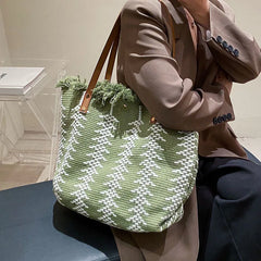 Tassels Shoulder Bags Large Capacity Woven Canvas Bag OL Daily Casual Totes