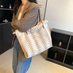 Tassels Shoulder Bags Large Capacity Woven Canvas Bag OL Daily Casual Totes