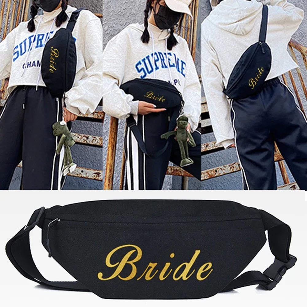 Team Bride Print Fanny Pack Waist Bag Travel Bum Chest Bag Phone Zipper Pouch