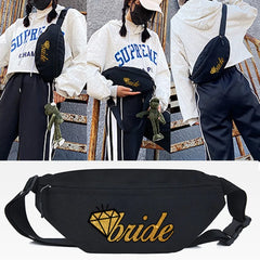 Team Bride Print Fanny Pack Waist Bag Travel Bum Chest Bag Phone Zipper Pouch