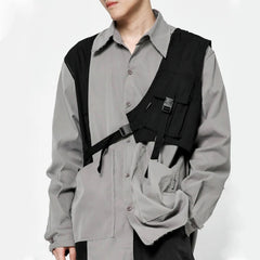 Techwear Ribbons Messenger Chest Bags Streetwear Men Vest Bag