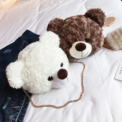 Teddy Bear Head Women Shoulder Bag Winter Faux Fur Female Handbag
