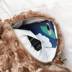Teddy Bear Head Women Shoulder Bag Winter Faux Fur Female Handbag